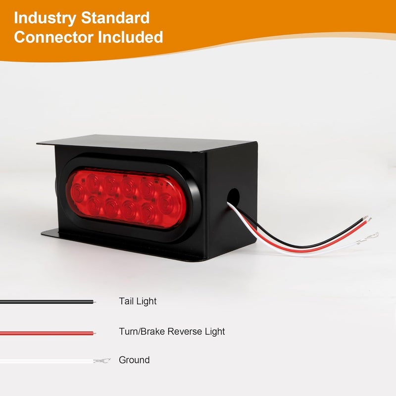 RUNHWEE 2PCS Steel Trailer Light Box Kit with 6" Oval Red 10-LED Tail Lights, Reverse Lights & 2" Round Red 4-LED Side Marker Lights, Includes Grommets & Wire Connectors - Image 5